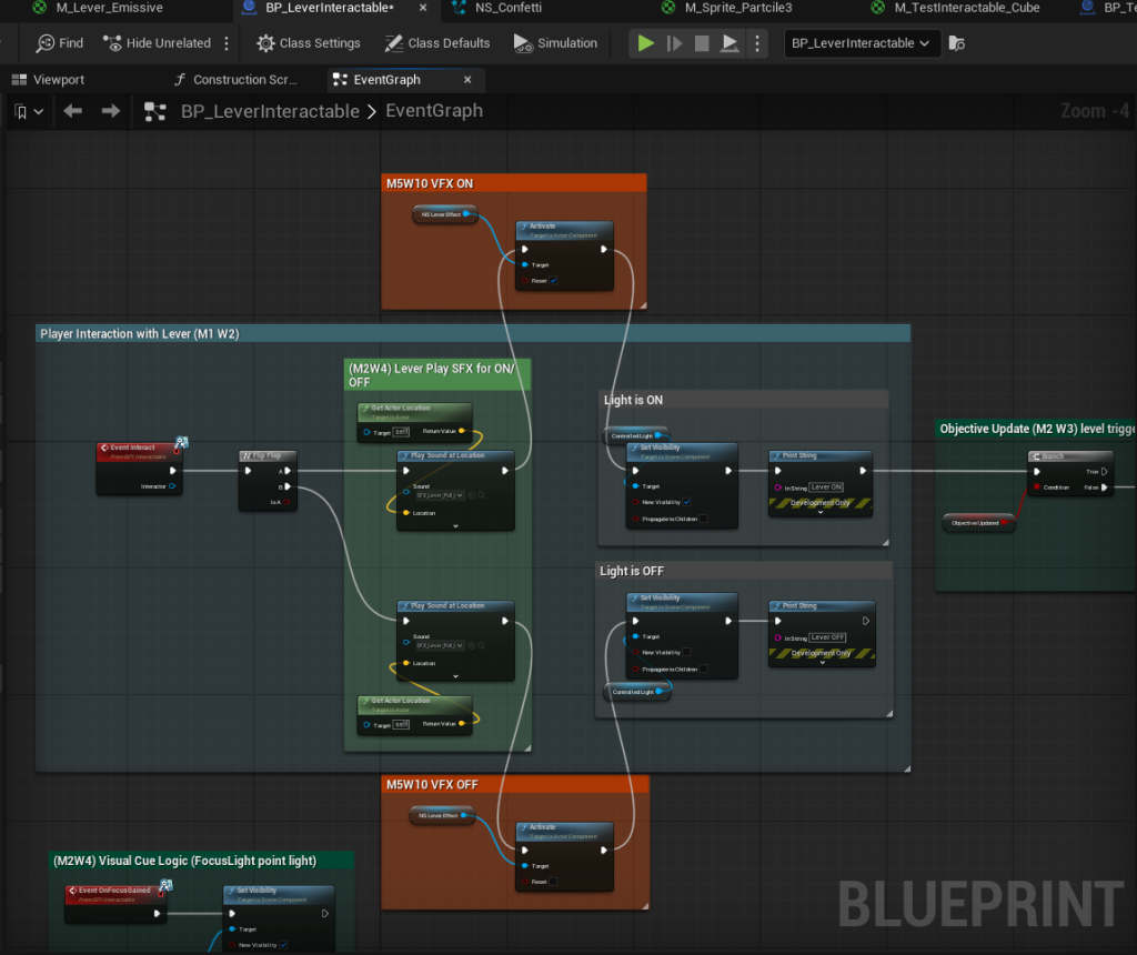 VFX Activate ON and OFF in BP_LeverInteractable